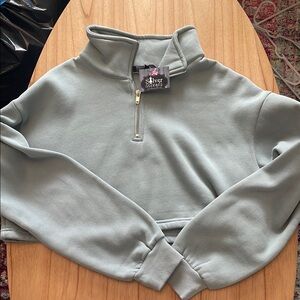 Egg Shell blue cropped Quarter-Zip Sweatshirt with High Collar